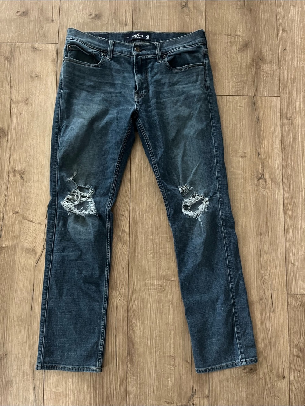 Hollister Dark Blue Slim Straight Distressed Jeans